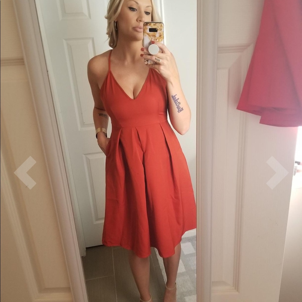 Deep Red V Neck MIDI Dress